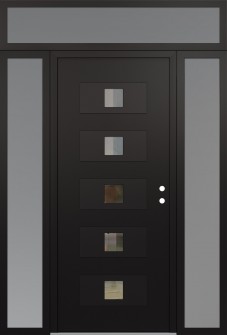 Diamond D8 68" x 96" black/black clear Glass Panel black LHI with 2 Sidelites and Transom frosted Glass