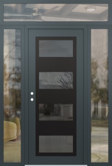 Diamond C2 68" x 96" anthracite/anthracite mirrored Glass Panel black RHI with 2 Sidelites and Transom clear Glass