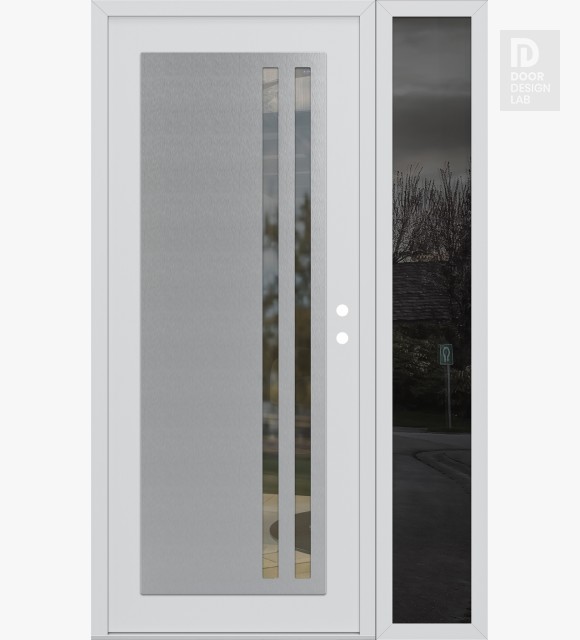 Modern Steel Front Door Diamond C6 52" x 80" white/white clear Glass Panel stainless steel LHI with Sidelite mirrored Glass