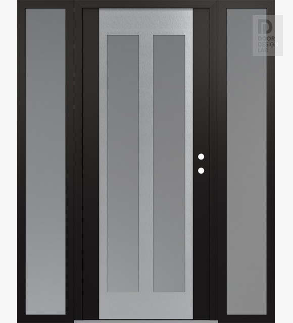 Modern Steel Front Door Diamond C14 60" x 80" black/white frosted Glass Panel stainless steel LHI with 2 Sidelites frosted Glass