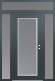Diamond C1 68" x 96" anthracite/anthracite frosted Glass Panel stainless steel LHI with 2 Sidelites and Transom frosted Glass