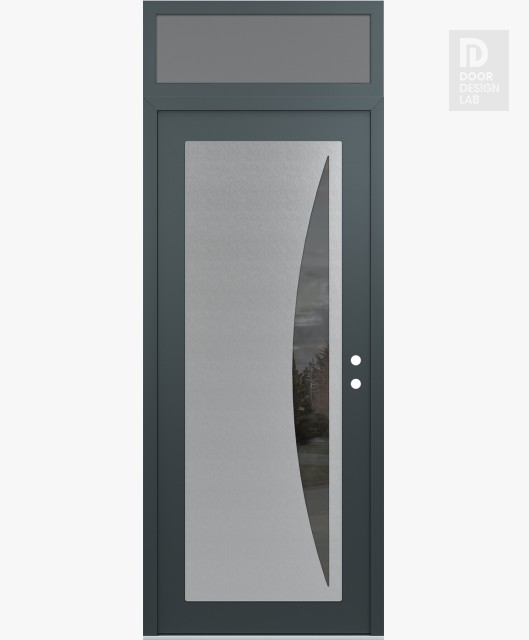 Modern Steel Front Door Diamond C13 36" x 96" anthracite/anthracite mirrored Glass Panel stainless steel LHI with Transom frosted Glass