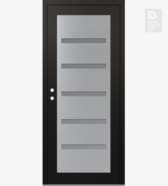 Modern Steel Front Door Diamond C7 36" x 80" black/white frosted Glass Panel stainless steel RHI