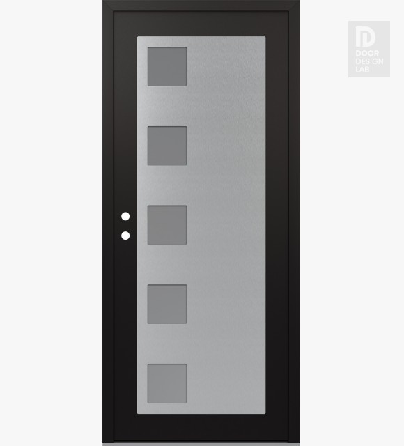 Modern Steel Front Door Diamond C5 36" x 80" black/white frosted Glass Panel stainless steel RHI