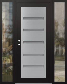 Diamond C7 68" x 80" black/white frosted Glass Panel stainless steel RHI with 2 Sidelites clear Glass