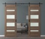 DOUBLE BARN DOOR AVON 07-01 VETRO PECAN NUTWOOD 64" X 96" X 1 3/4" BLACK HARDWARE