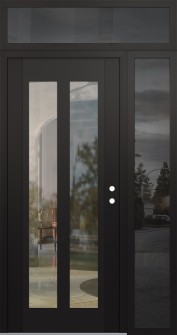 Diamond C14 52" x 96" black/black clear Glass Panel black LHI with Sidelite and Transom mirrored Glass