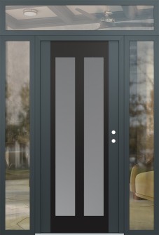 Diamond C14 68" x 96" anthracite/anthracite frosted Glass Panel black LHI with 2 Sidelites and Transom clear Glass