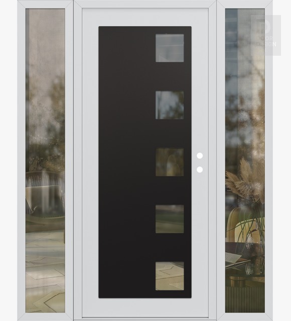 Modern Steel Front Door Diamond C5 60" x 80" white/white clear Glass Panel black LHI with 2 Sidelites clear Glass