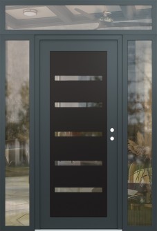 Diamond C7 64" x 96" anthracite/anthracite clear Glass Panel black LHI with 2 Sidelites and Transom clear Glass