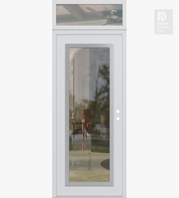 Modern Steel Front Door Diamond C1 36" x 96" white/white clear Glass Panel stainless steel LHI with Transom clear Glass
