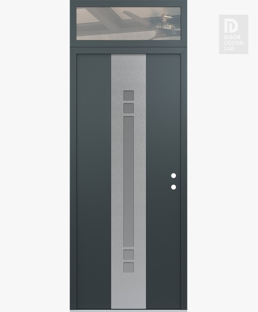 Modern Steel Front Door DIAMOND A4 36" X 96" ANTHRACITE/ANTHRACITE FROSTED GLASS PANEL STAINLESS STEEL LHI WITH TRANSOM CLEAR GLASS