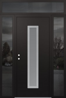 DIAMOND A11 64" X 96" BLACK/WHITE FROSTED GLASS PANEL STAINLESS STEEL RHI WITH 2 SIDELITES AND TRANSOM MIRRORED GLASS