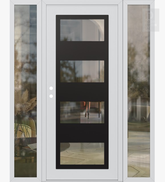 Modern Steel Front Door Diamond C2 64" x 80" white/white clear Glass Panel black RHI with 2 Sidelites clear Glass
