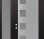 Modern Steel Front Door Diamond C5 50" x 96" black/white frosted Glass Panel stainless steel RHI with Sidelite and Transom frosted Glass
