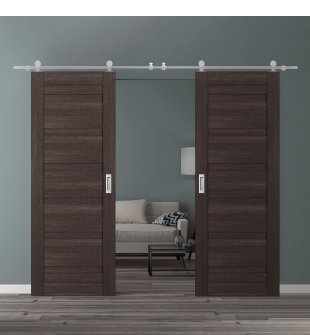 DOUBLE BARN DOOR LOUVER VERALINGA OAK 64" X 80" X 1 3/4" STAINLESS STEEL HARDWARE