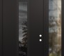 Modern Steel Front Door DIAMOND A11 48" X 96" BLACK/BLACK MIRRORED GLASS PANEL BLACK LHI WITH SIDELITE AND TRANSOM CLEAR GLASS