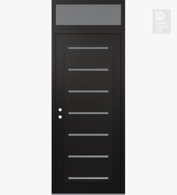 Modern Steel Front Door Diamond C11 36" x 96" black/white frosted Glass Panel black RHI with Transom frosted Glass