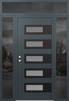 Diamond D3 60" x 96" anthracite/anthracite frosted Glass Panel black RHI with 2 Sidelites and Transom mirrored Glass