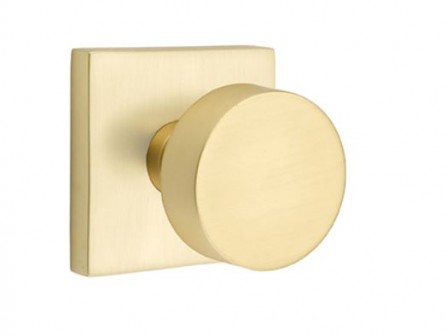 EMTEK ROUND KNOB WITH SQUARE ROSETTE PASSAGE RH SATIN BRASS (US4) 5110