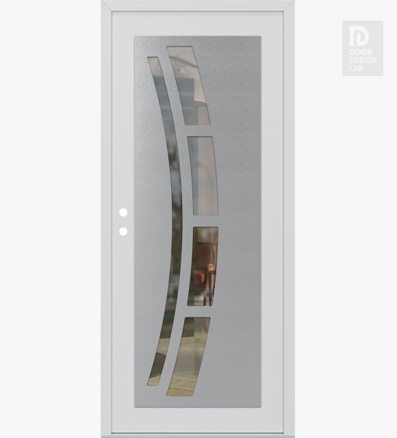 Modern Steel Front Door Diamond C12 36" x 80" white/white clear Glass Panel stainless steel RHI