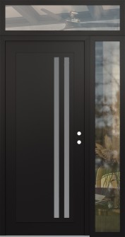 Diamond C6 50" x 96" black/white frosted Glass Panel black LHI with Sidelite and Transom clear Glass