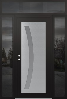 Diamond C4 64" x 96" black/white frosted Glass Panel stainless steel RHI with 2 Sidelites and Transom mirrored Glass