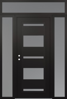 Diamond C10 60" x 96" black/white frosted Glass Panel black RHI with 2 Sidelites and Transom frosted Glass