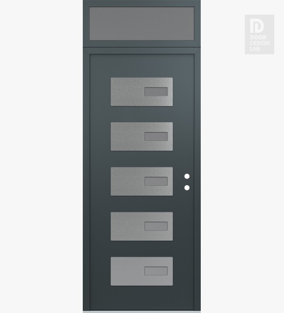 Modern Steel Front Door Diamond D7 36" x 96" anthracite/anthracite frosted Glass Panel stainless steel LHI with Transom frosted Glass