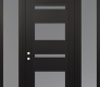 Modern Steel Front Door Diamond C10 68" x 96" black/white frosted Glass Panel black RHI with 2 Sidelites and Transom frosted Glass