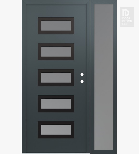 Modern Steel Front Door Diamond D1 50" x 80" anthracite/anthracite frosted Glass Panel black LHI with Sidelite frosted Glass
