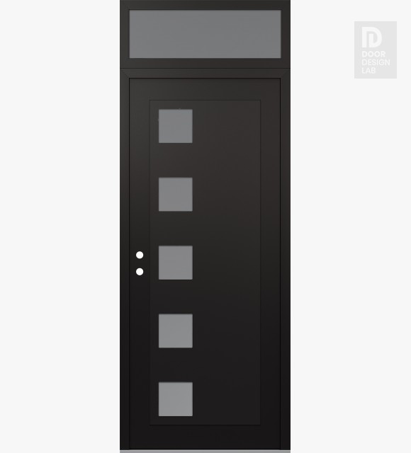 Modern Steel Front Door Diamond C5 36" x 96" black/white frosted Glass Panel black RHI with Transom frosted Glass