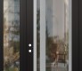 Modern Steel Front Door Diamond C15 48" x 96" black/black clear Glass Panel stainless steel RHI with Sidelite and Transom clear Glass
