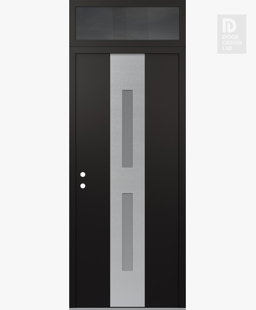 Modern Steel Front Door DIAMOND A6 36" X 96" BLACK/WHITE FROSTED GLASS PANEL STAINLESS STEEL RHI WITH TRANSOM MIRRORED GLASS