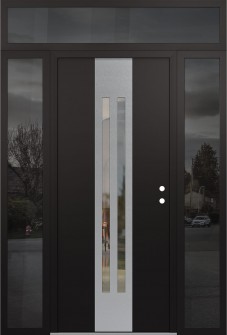 DIAMOND A8 68" X 96" BLACK/BLACK CLEAR GLASS PANEL STAINLESS STEEL LHI WITH 2 SIDELITES AND TRANSOM MIRRORED GLASS