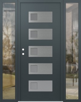 Diamond D2 60" x 80" anthracite/anthracite frosted Glass Panel stainless steel RHI with 2 Sidelites clear Glass