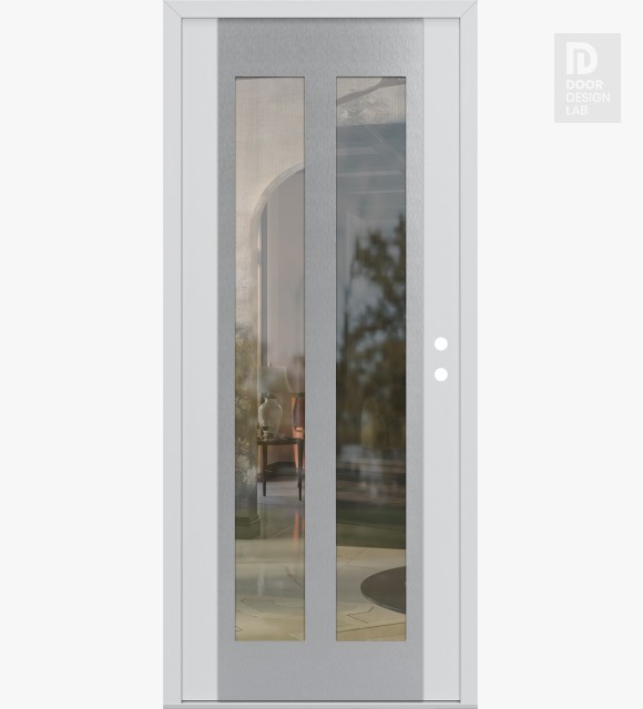 Modern Steel Front Door Diamond C14 36" x 80" white/white clear Glass Panel stainless steel LHI