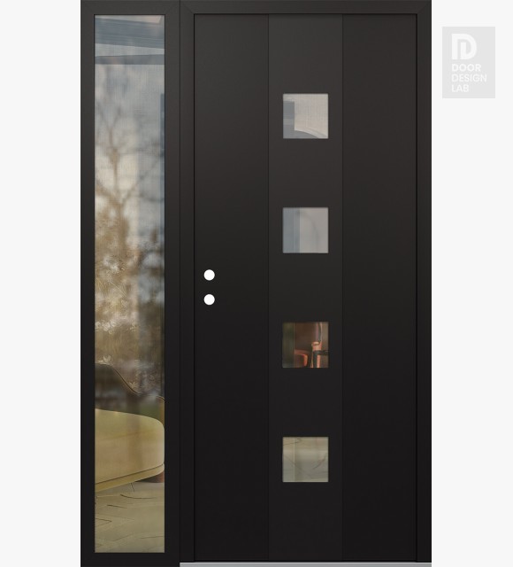 Modern Steel Front Door DIAMOND A12 48" X 80" BLACK/BLACK CLEAR GLASS PANEL BLACK RHI WITH SIDELITE CLEAR GLASS