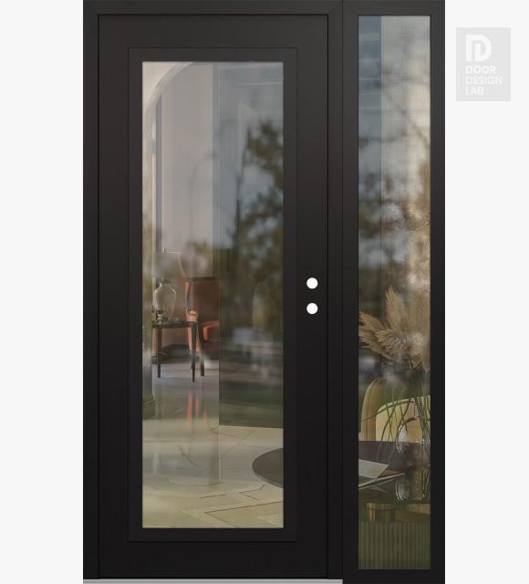 Modern Steel Front Door Diamond C1 48" x 80" black/black clear Glass Panel black LHI with Sidelite clear Glass