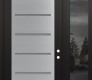 Modern Steel Front Door Diamond C11 50" x 96" black/white frosted Glass Panel stainless steel LHI with Sidelite and Transom mirrored Glass