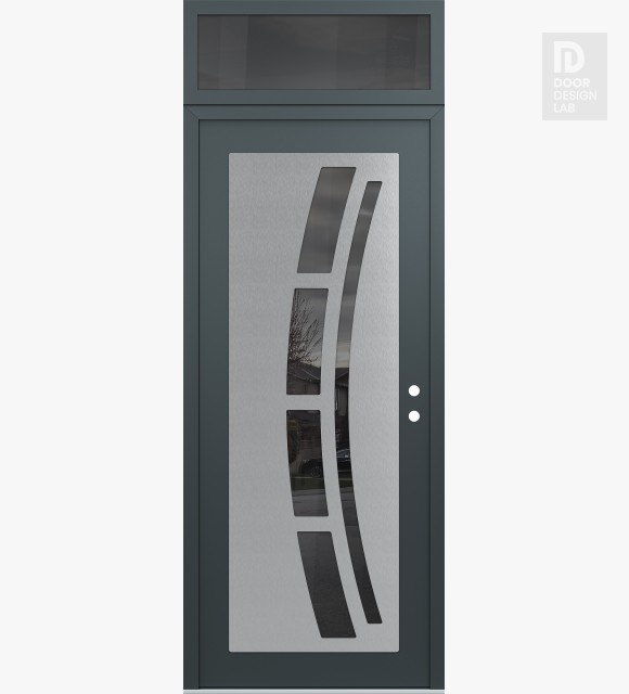 Modern Steel Front Door Diamond C12 36" x 96" anthracite/anthracite mirrored Glass Panel stainless steel LHI with Transom mirrored Glass