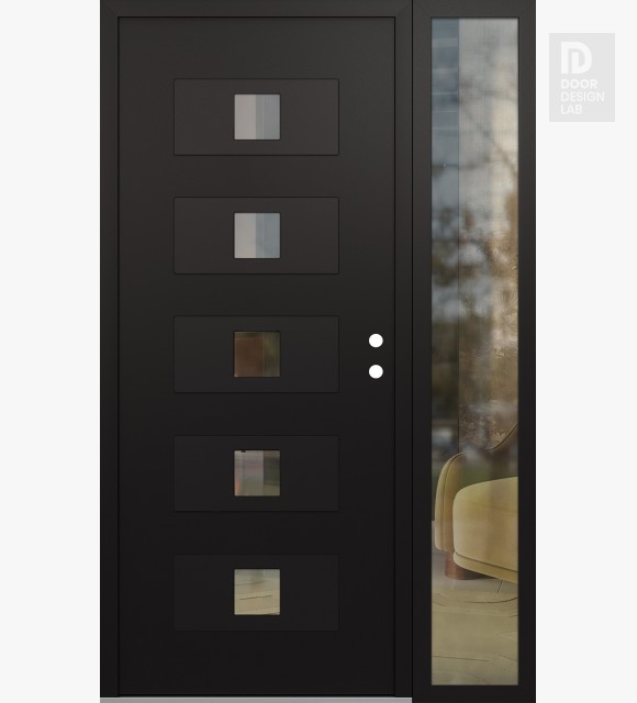 Modern Steel Front Door Diamond D8 50" x 80" black/black clear Glass Panel black LHI with Sidelite clear Glass