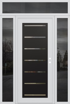 Diamond C11 60" x 96" white/white clear Glass Panel black LHI with 2 Sidelites and Transom mirrored Glass