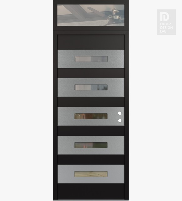 Modern Steel Front Door Diamond D9 36" x 96" black/black clear Glass Panel stainless steel LHI with Transom clear Glass
