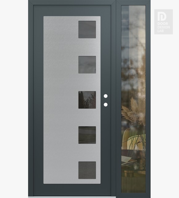 Modern Steel Front Door Diamond C5 48" x 80" anthracite/anthracite mirrored Glass Panel stainless steel LHI with Sidelite clear Glass