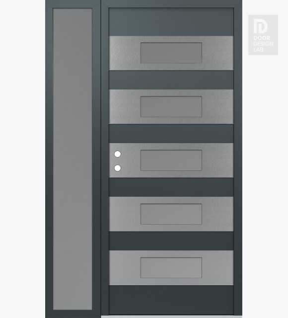 Modern Steel Front Door Diamond D5 48" x 80" anthracite/anthracite frosted Glass Panel stainless steel RHI with Sidelite frosted Glass