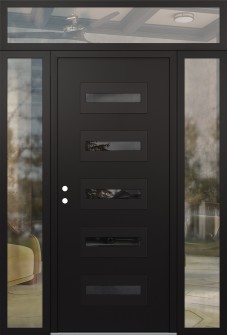 Diamond D4 68" x 96" black/black mirrored Glass Panel black RHI with 2 Sidelites and Transom clear Glass