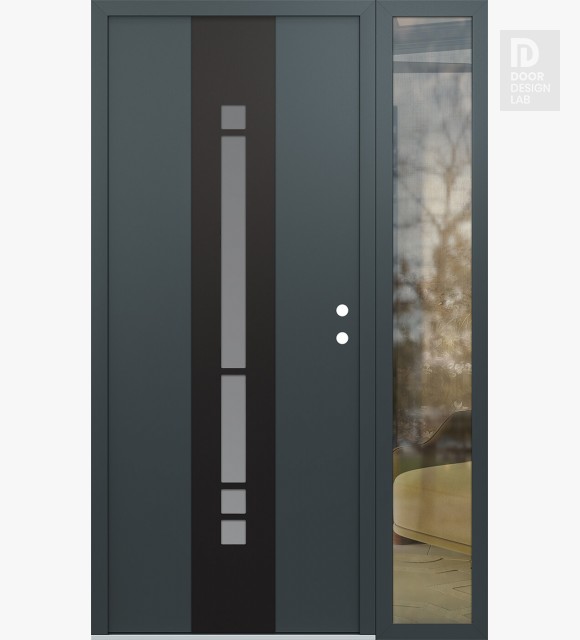 Modern Steel Front Door DIAMOND A3 52" X 80" ANTHRACITE/ANTHRACITE FROSTED GLASS PANEL BLACK LHI WITH SIDELITE CLEAR GLASS
