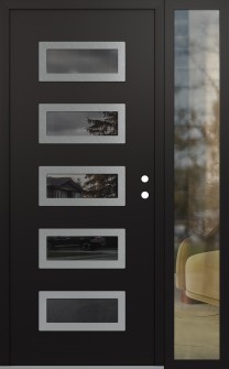 Diamond D1 48" x 80" black/black mirrored Glass Panel stainless steel LHI with Sidelite clear Glass