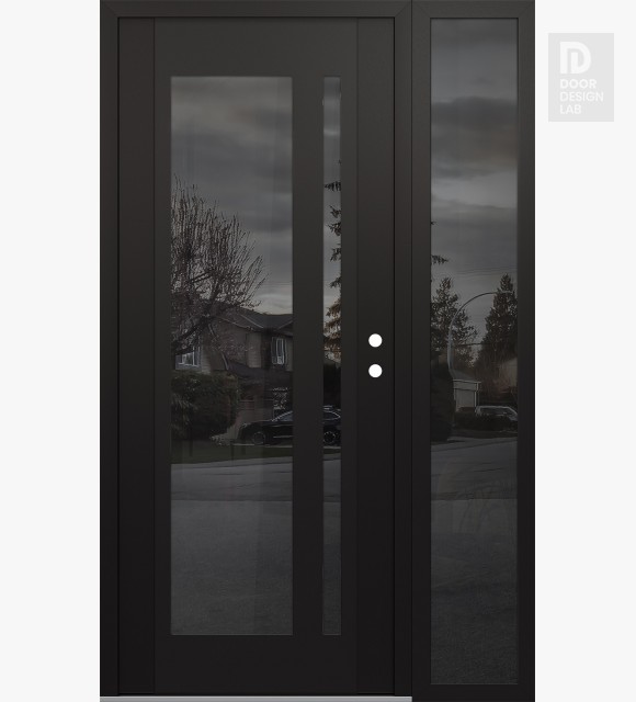 Modern Steel Front Door Diamond C15 48" x 80" black/black mirrored Glass Panel black LHI with Sidelite mirrored Glass